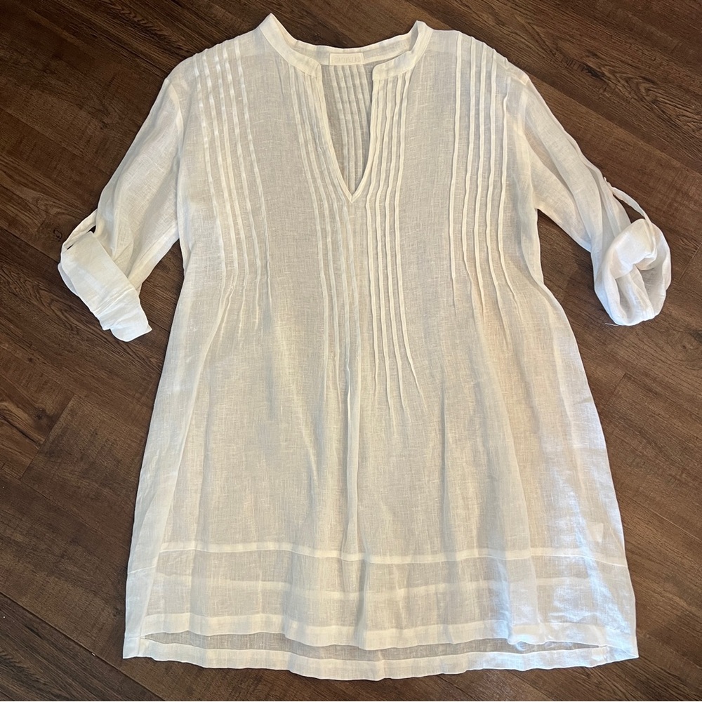 CP Shades White Linen Cover Up Tunic Dress Small Coastal Grandmother Resortwear
